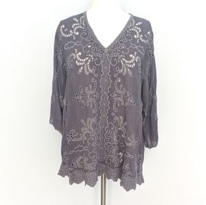 Johnny Was Gray Embroidered Blouse